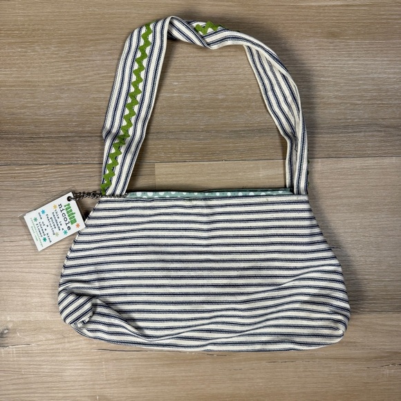 NWT Random Nicole Blue and White Striped Floral Shoulder Bag - Picture 5 of 7